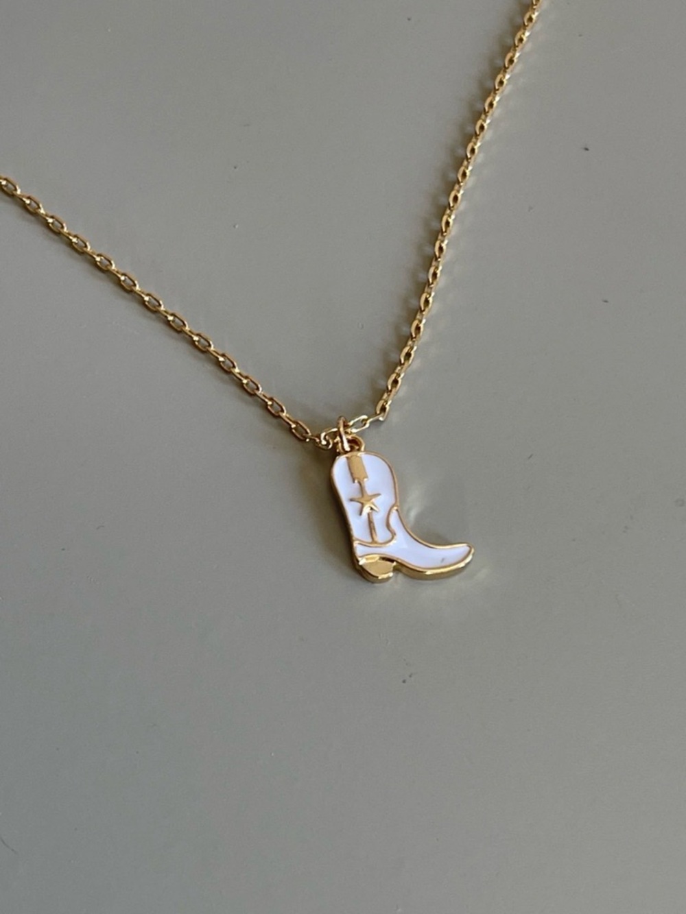 Silver  Chain Necklace with White Cowboy Boot Charm